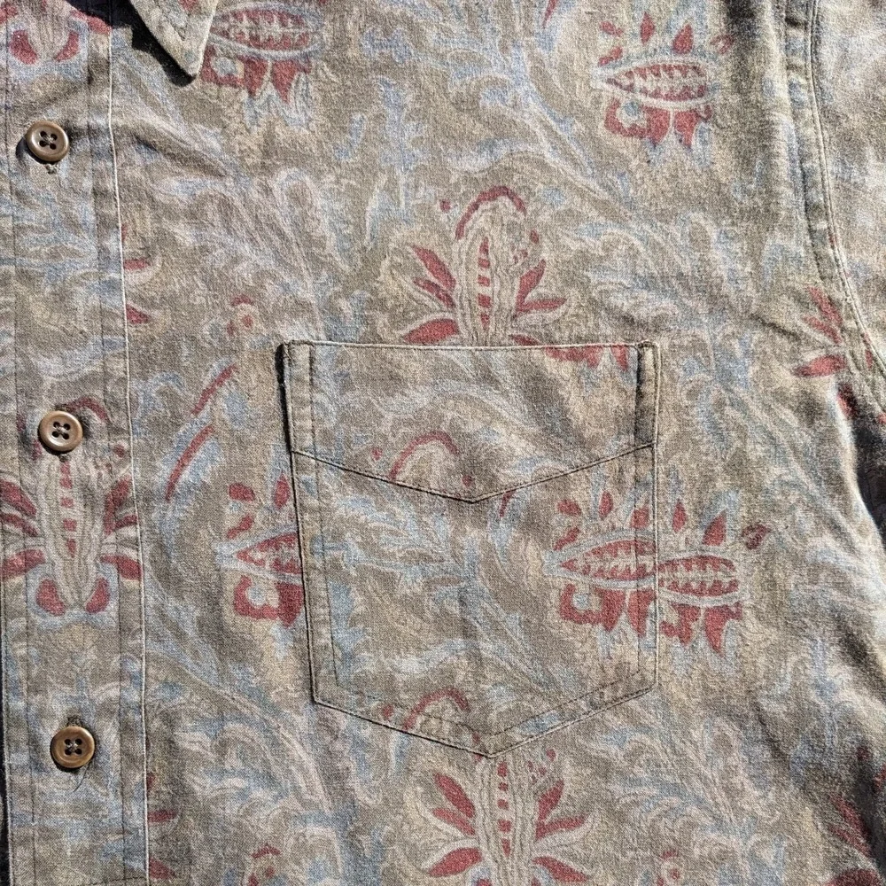 Vintage 90s Polo Ralph Lauren Safari Paisley Shirt XL Earth Tone Cotton Ink Wash
